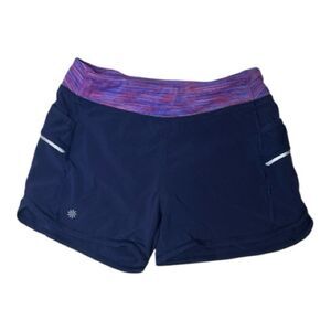 Athleta Girl Navy Side Pocket Shorts with Multicolor Waistband. Size (XL) 14.